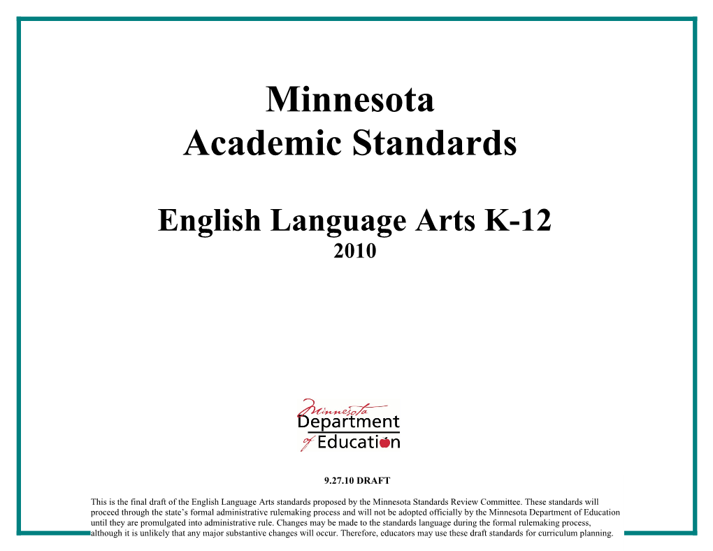 Minnesota K-12 Academic Standards In