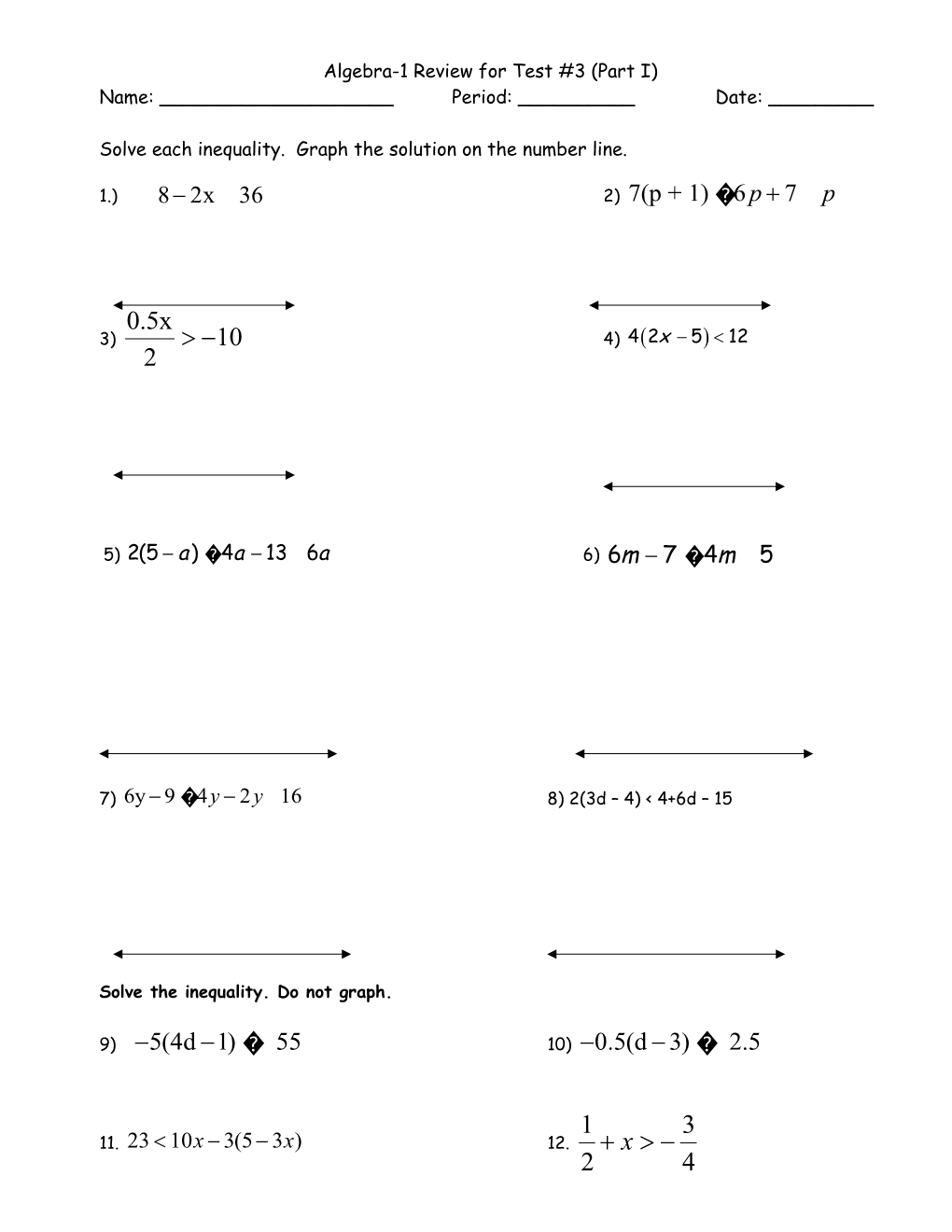 Algebra-1 Review for Test #3 (Part I)