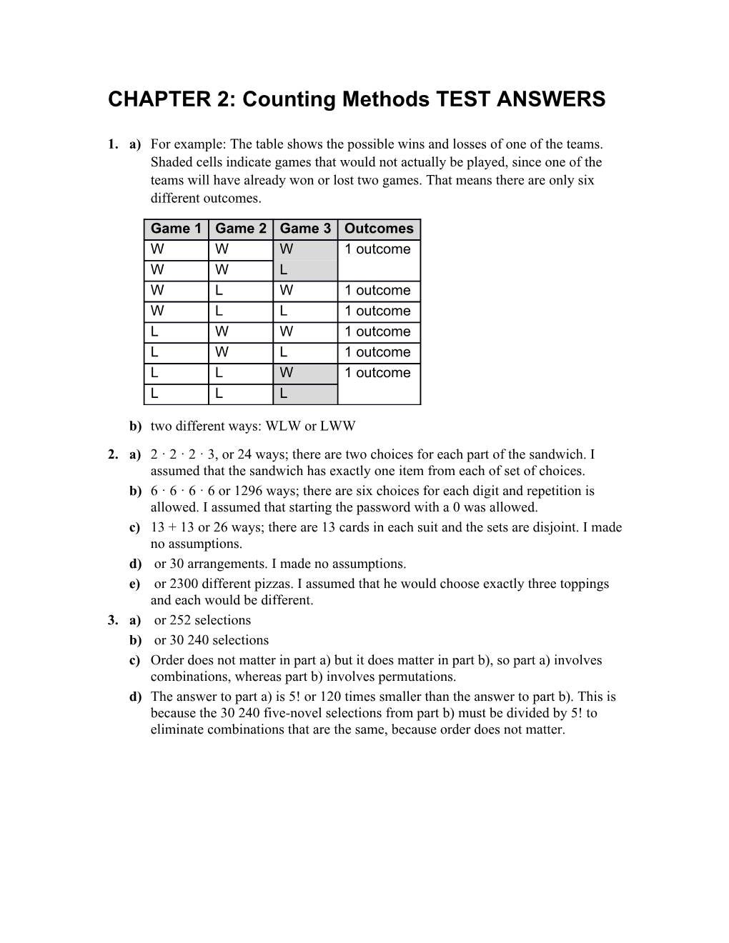 Chapter 2 Test Answers