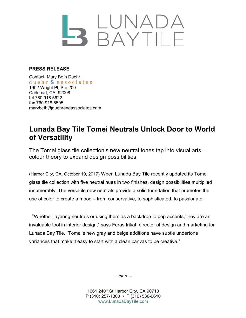 Lunada Bay Tile Press Release (Continued)