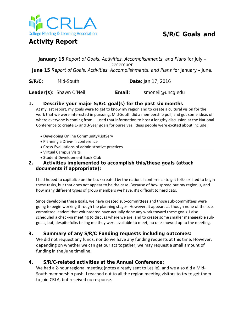 Chapter Activity Report