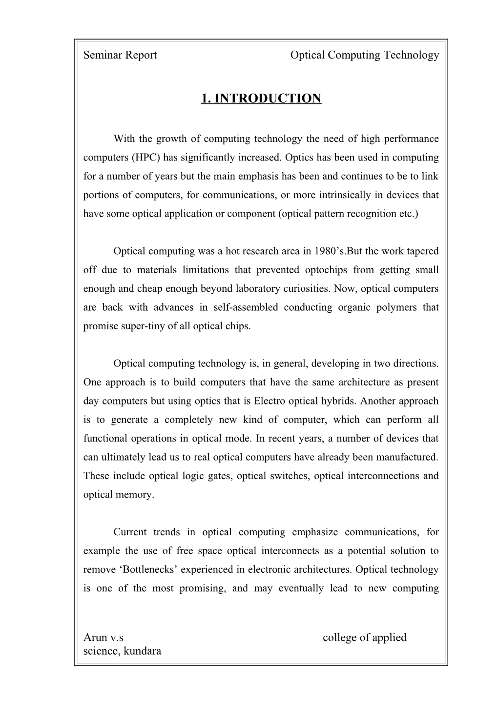 Seminar Report Optical Computing Technology