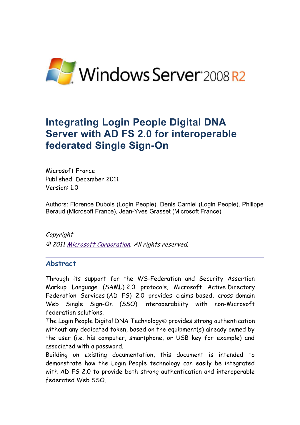 Integrating Login People Digital DNA Server with AD FS 2.0 for Interoperable Federated