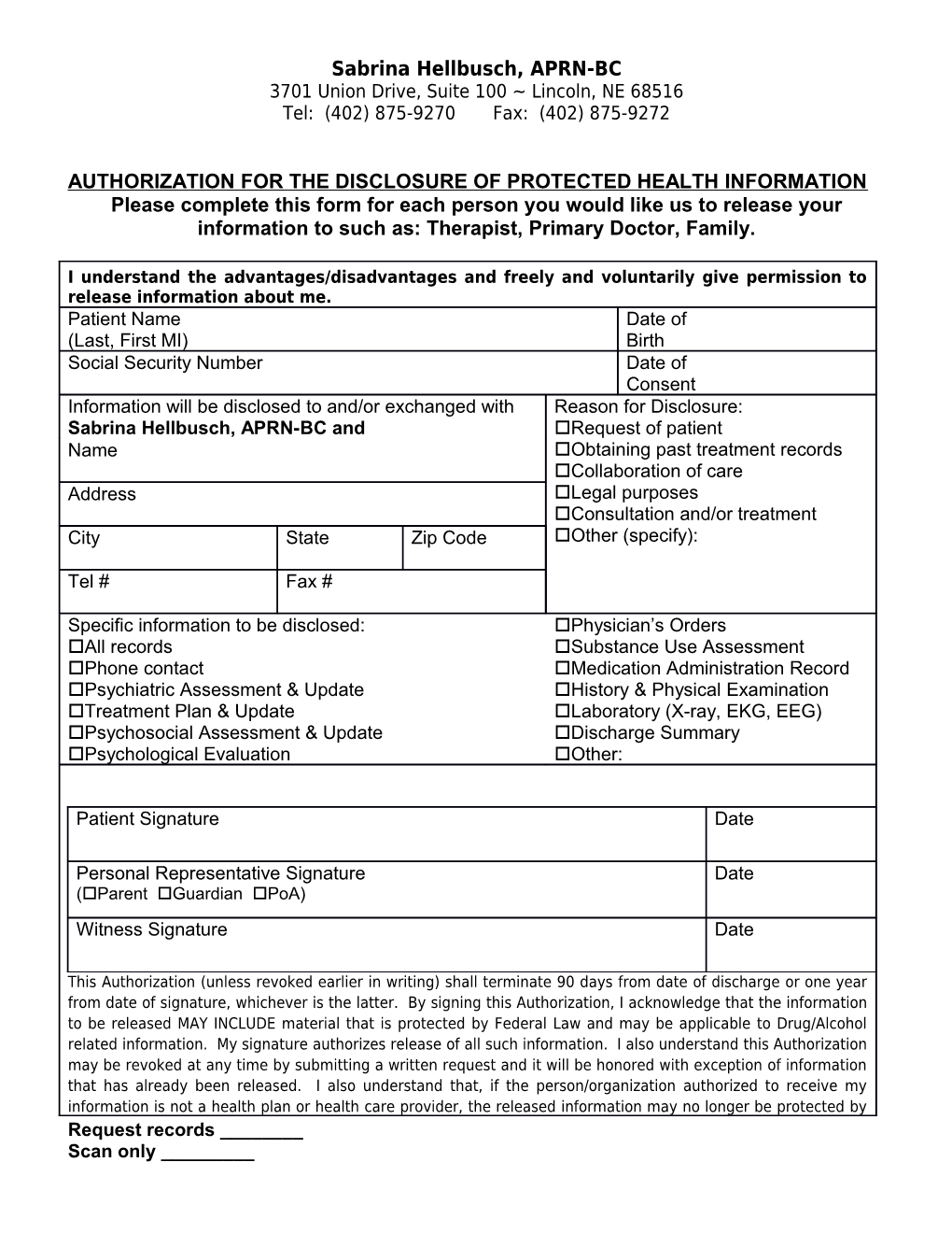 Authorization for the Disclosure of Protected Health Information