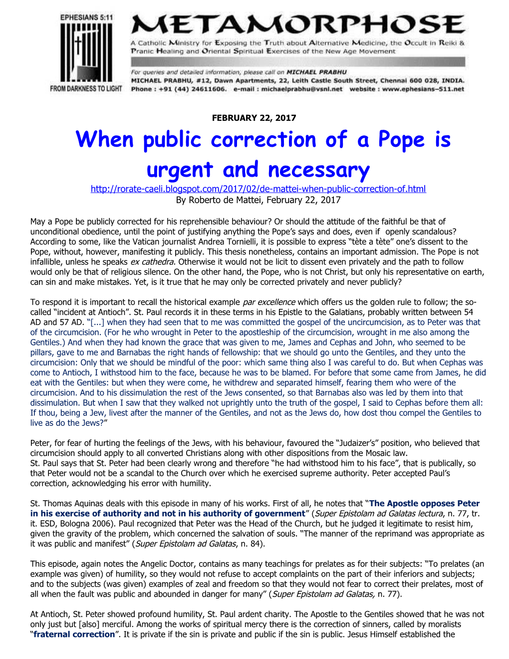 When Public Correction of a Pope Is Urgent and Necessary