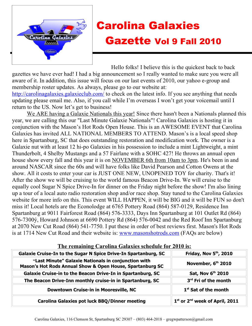 Carolina Galaxies Gazette Vol 9 Fall 2010