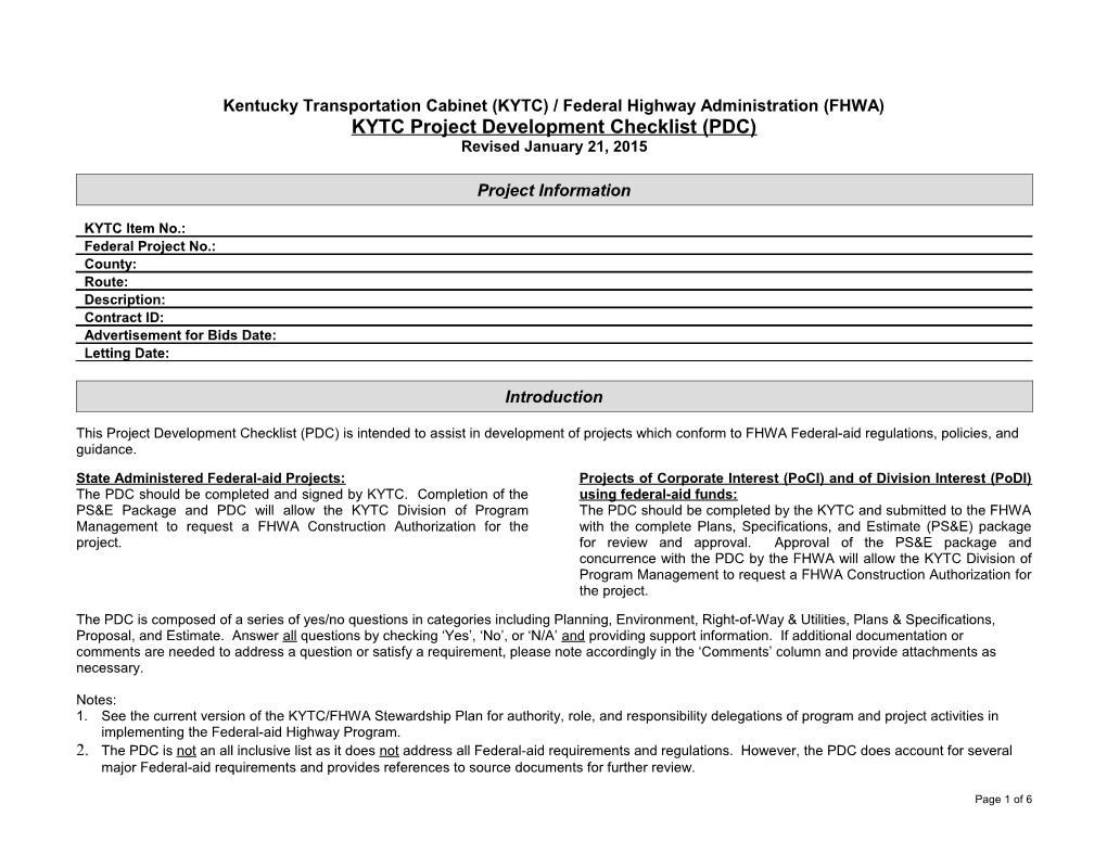 Kentucky Transportation Cabinet (KYTC) / Federal Highway Administration (FHWA)