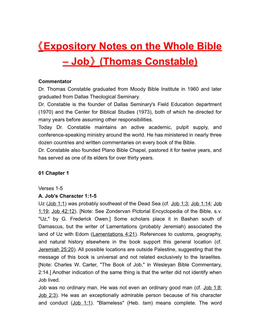 Expository Notes on the Whole Bible Job (Thomas Constable)