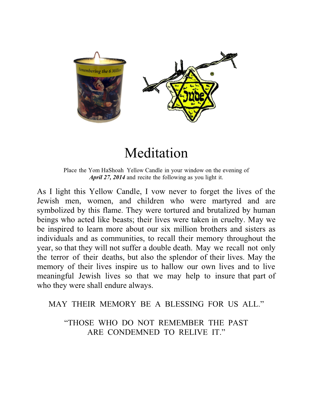 Place the Yom Hashoah Yellow Candle in Your Window on the Evening Of