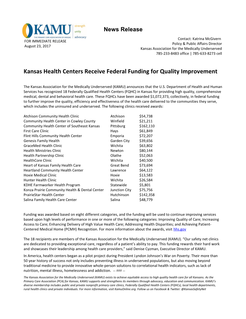 Kansas Health Centers Receive Federal Funding for Quality Improvement