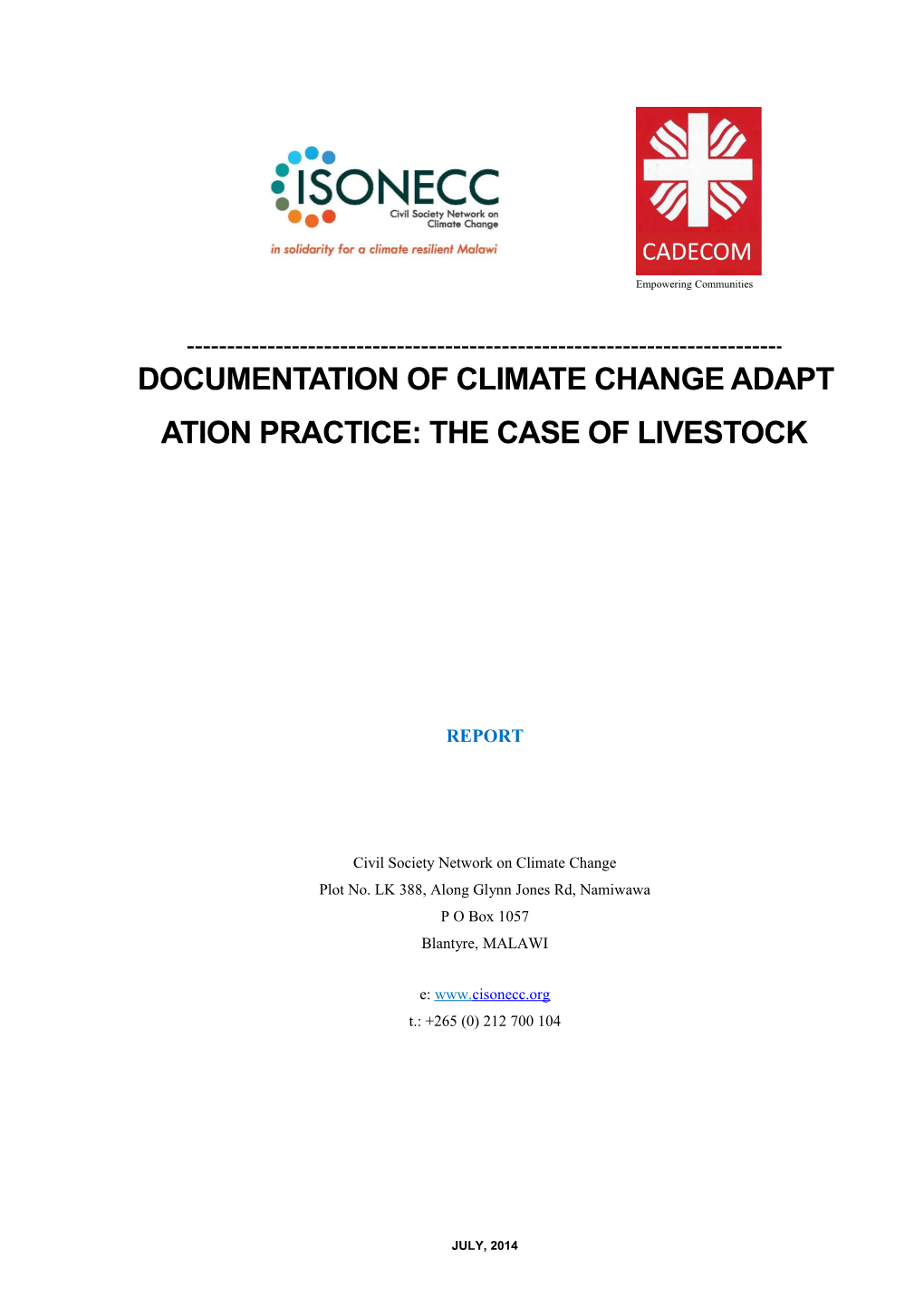 Documentation of Climate Change Adaptation Practice: the Case of Livestock
