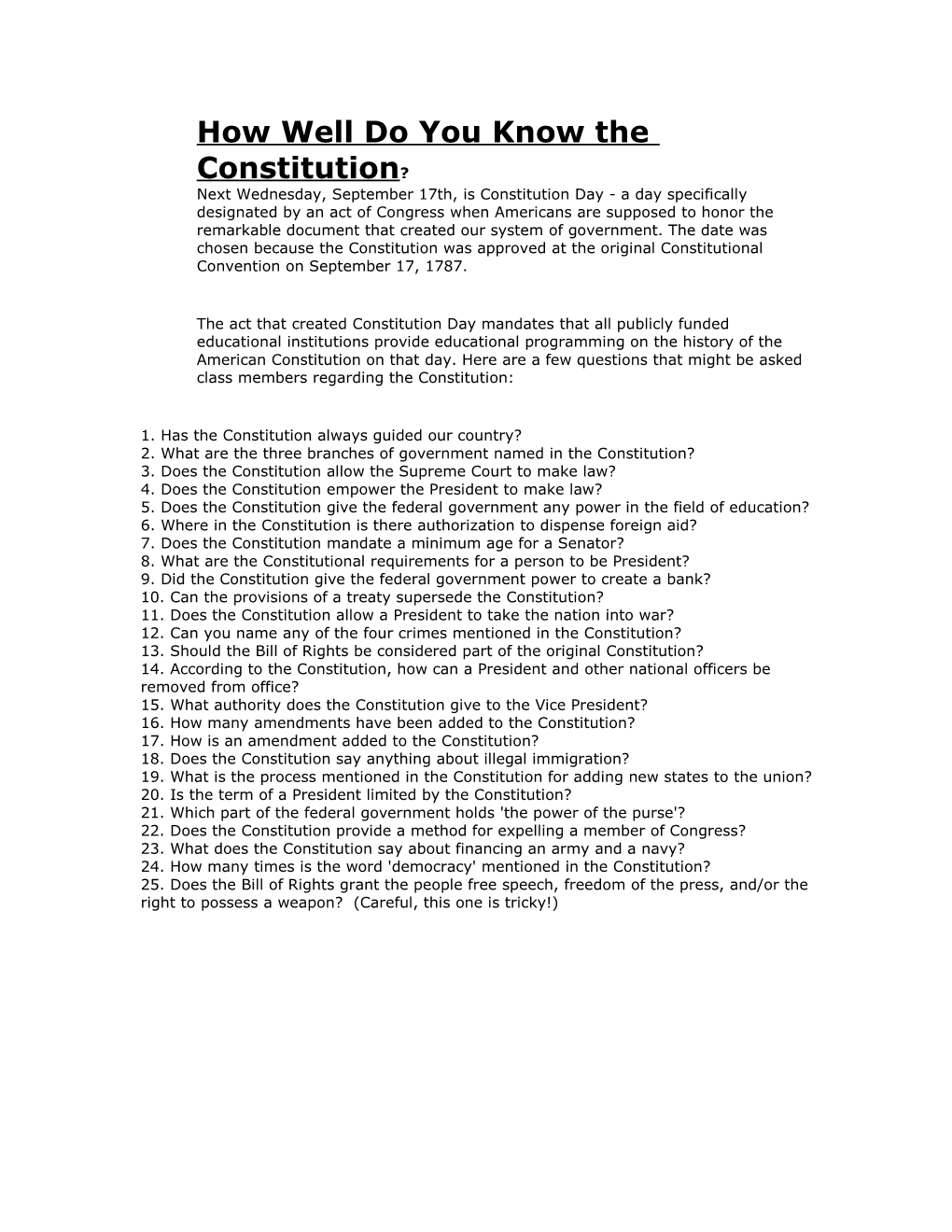 How Well Do You Know the Constitution