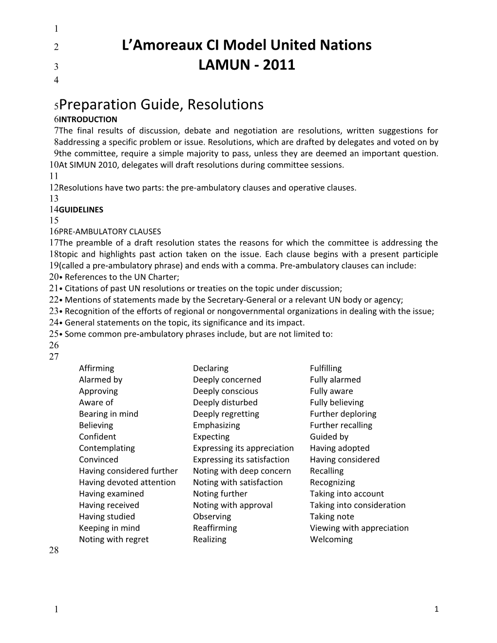 L Amoreaux Collegiate Institute 2009: PREPARATION GUIDE, RESOLUTIONS