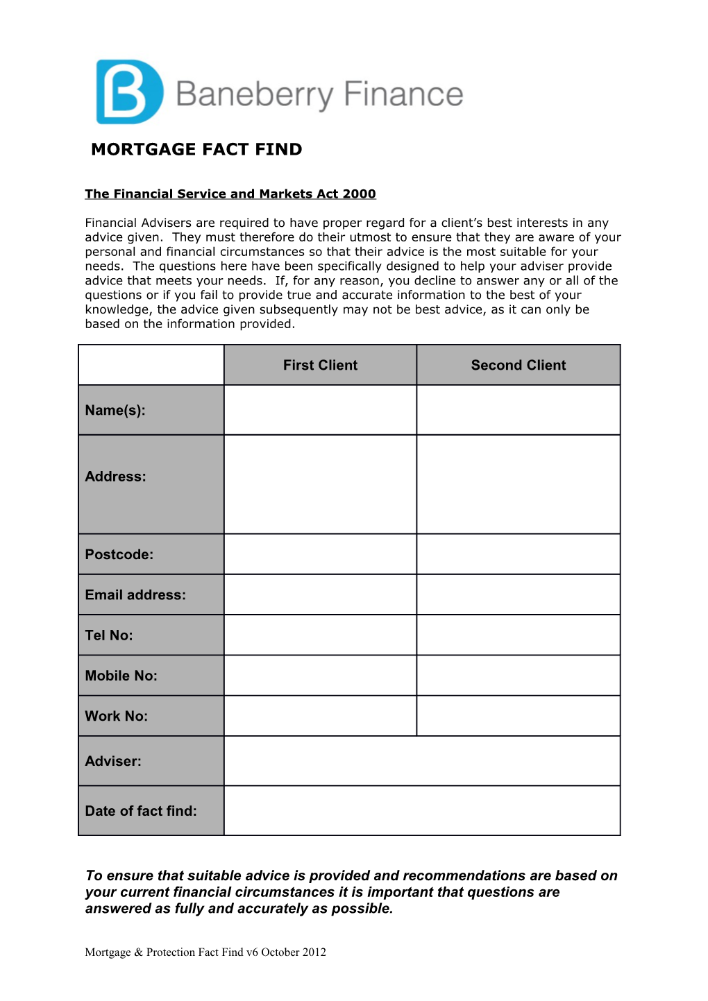 Mortgage Planning Questionnaire s1