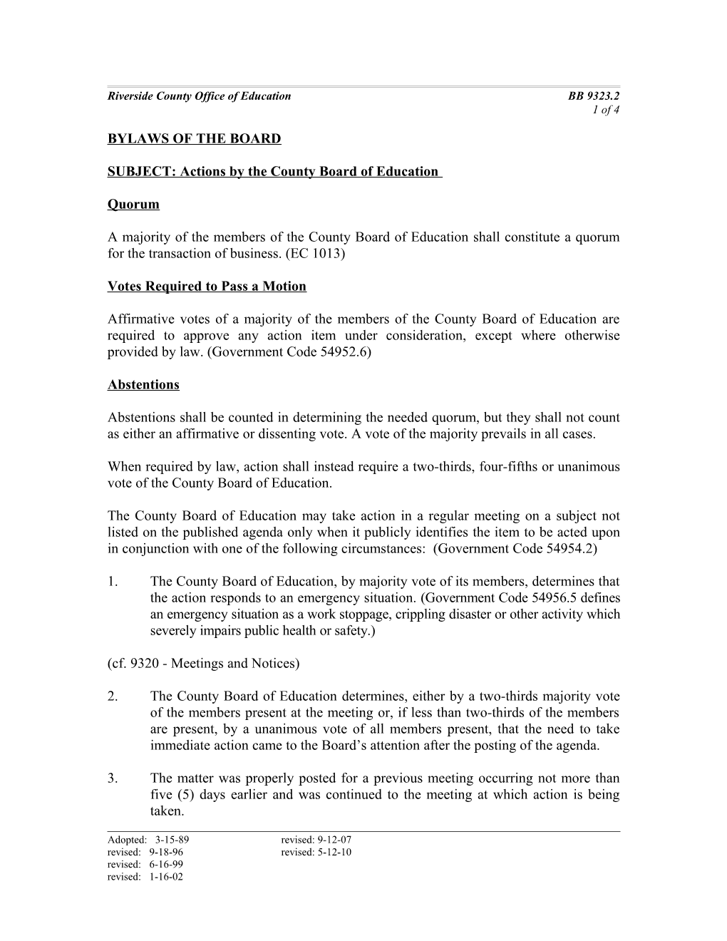 Bylaws of the Board