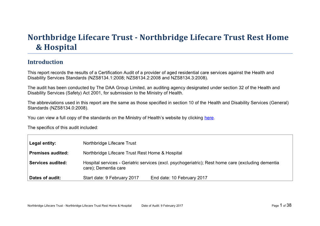Northbridge Lifecare Trust - Northbridge Lifecare Trust Rest Home & Hospital