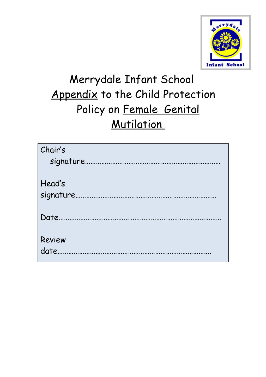 Appendix to the Child Protection Policy Onfemale Genital Mutilation
