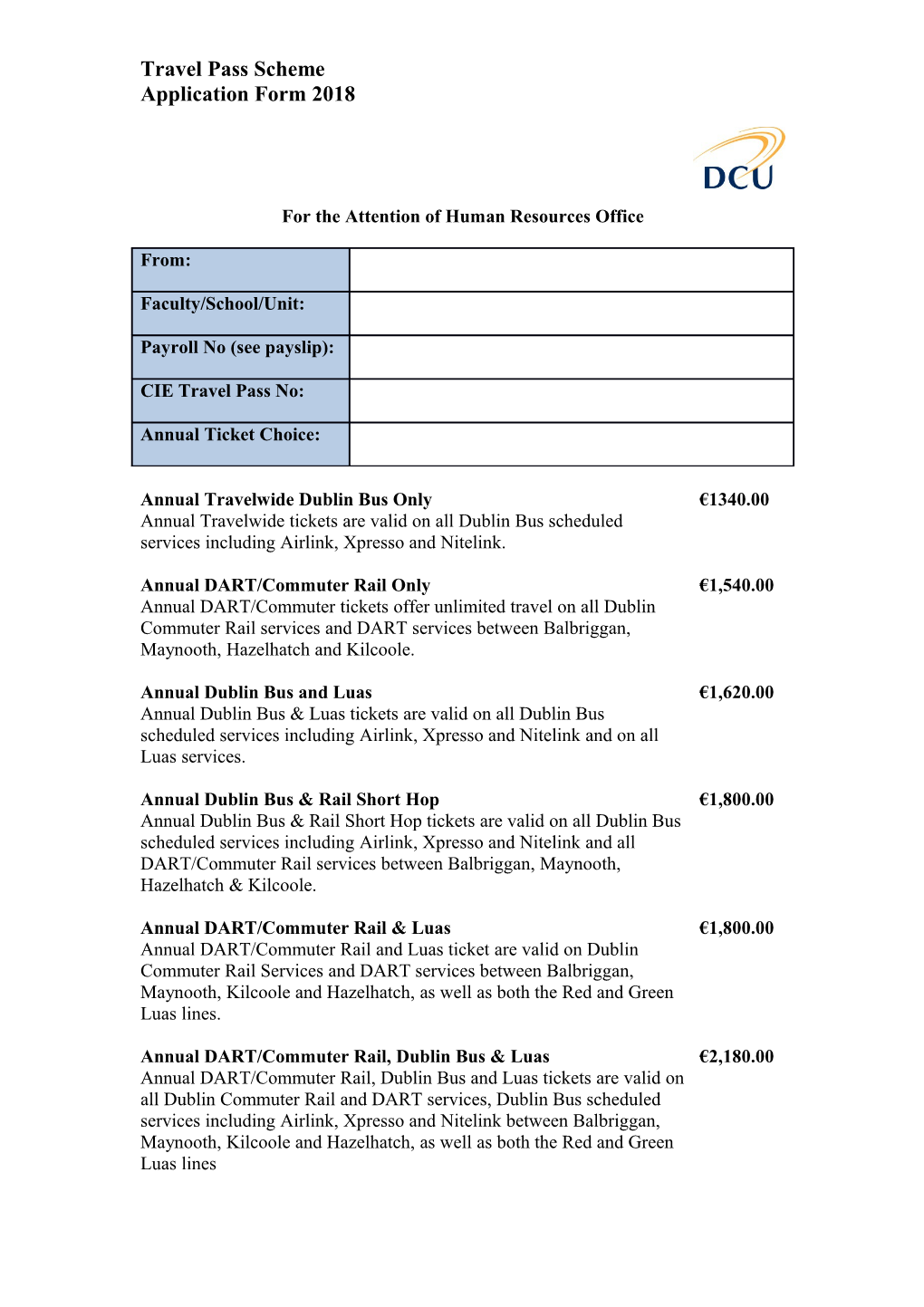 Travel Pass Scheme Application Form