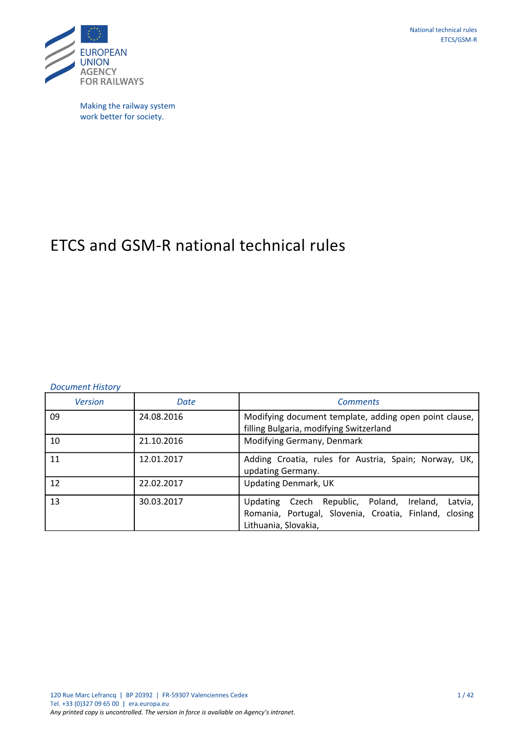 ETCS and GSM-R National Technical Rules V13