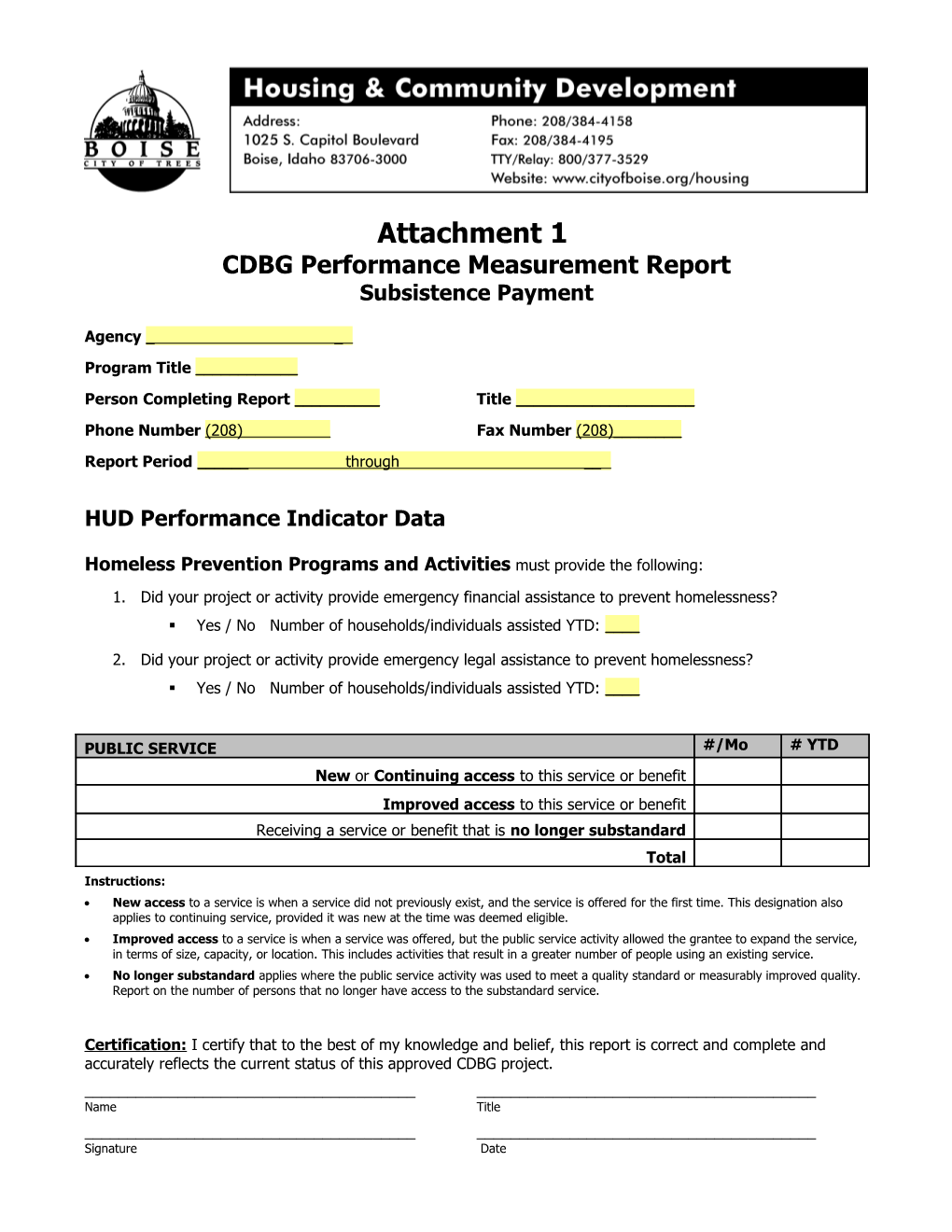 CDBG Monthly Performance Measurement Housing Counseling Attachment 1