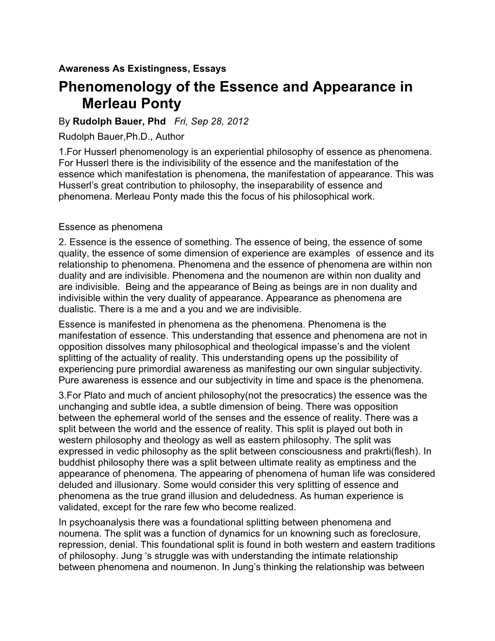 Phenomenology of the Essence and Appearance in Merleau Ponty