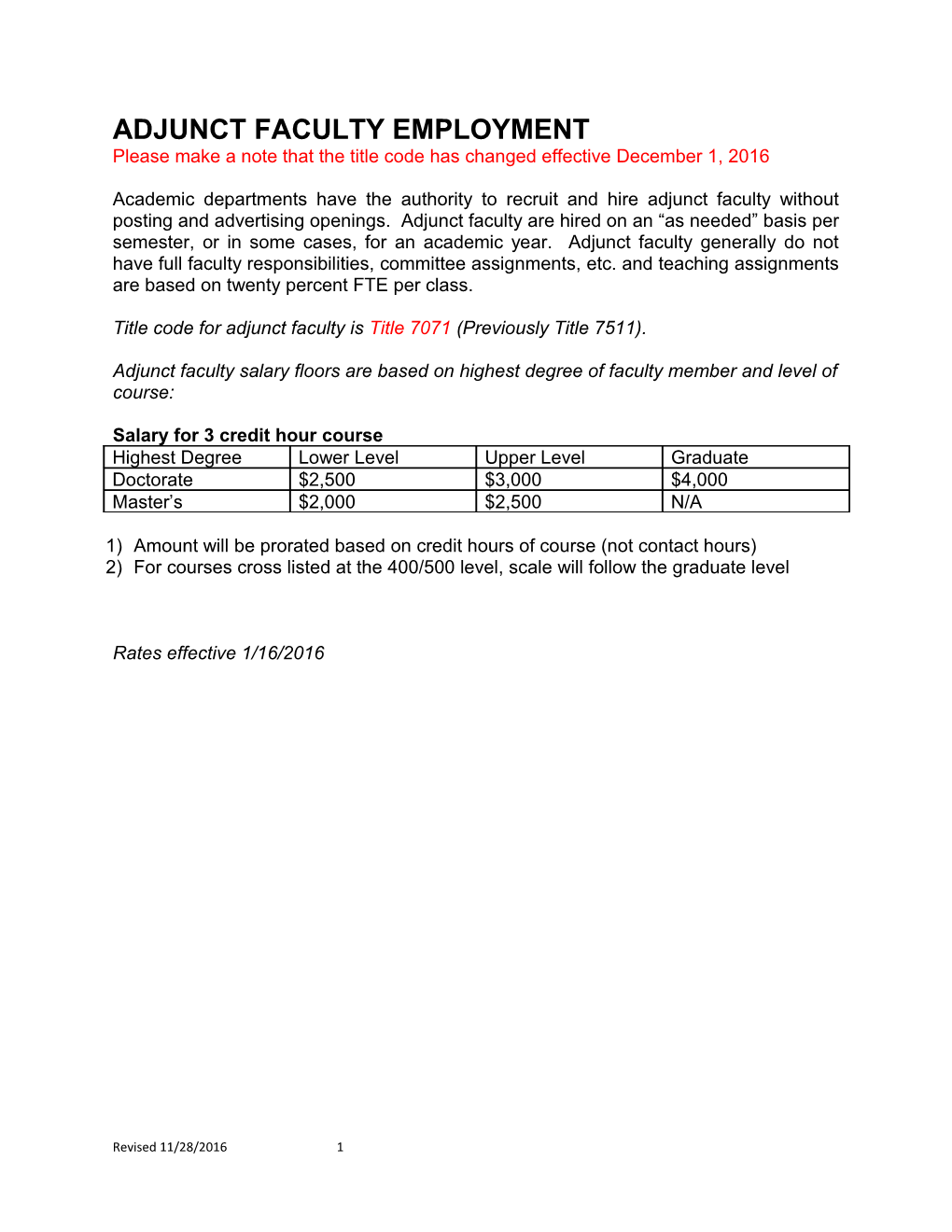 Adjunct Faculty Employment