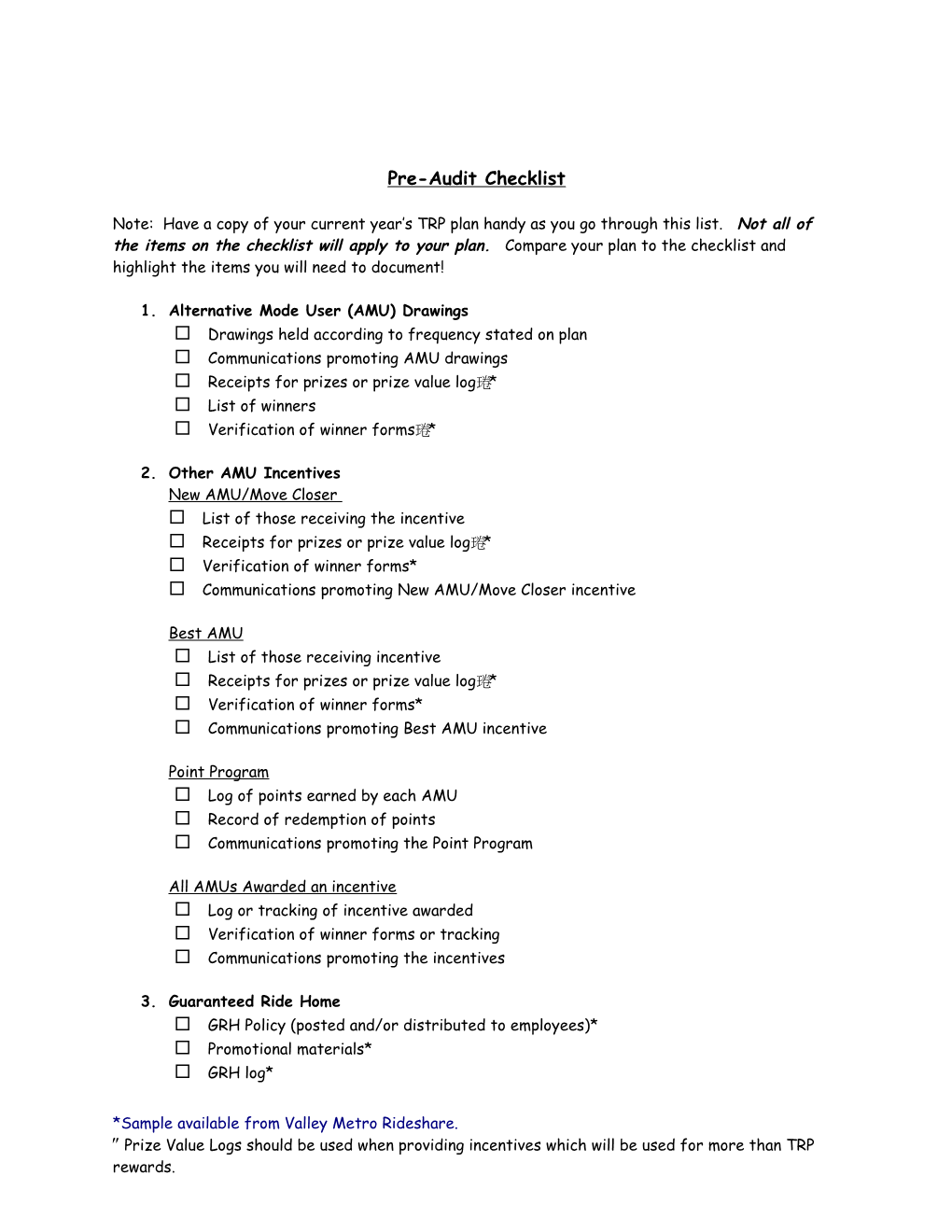Pre-Audit Checklist