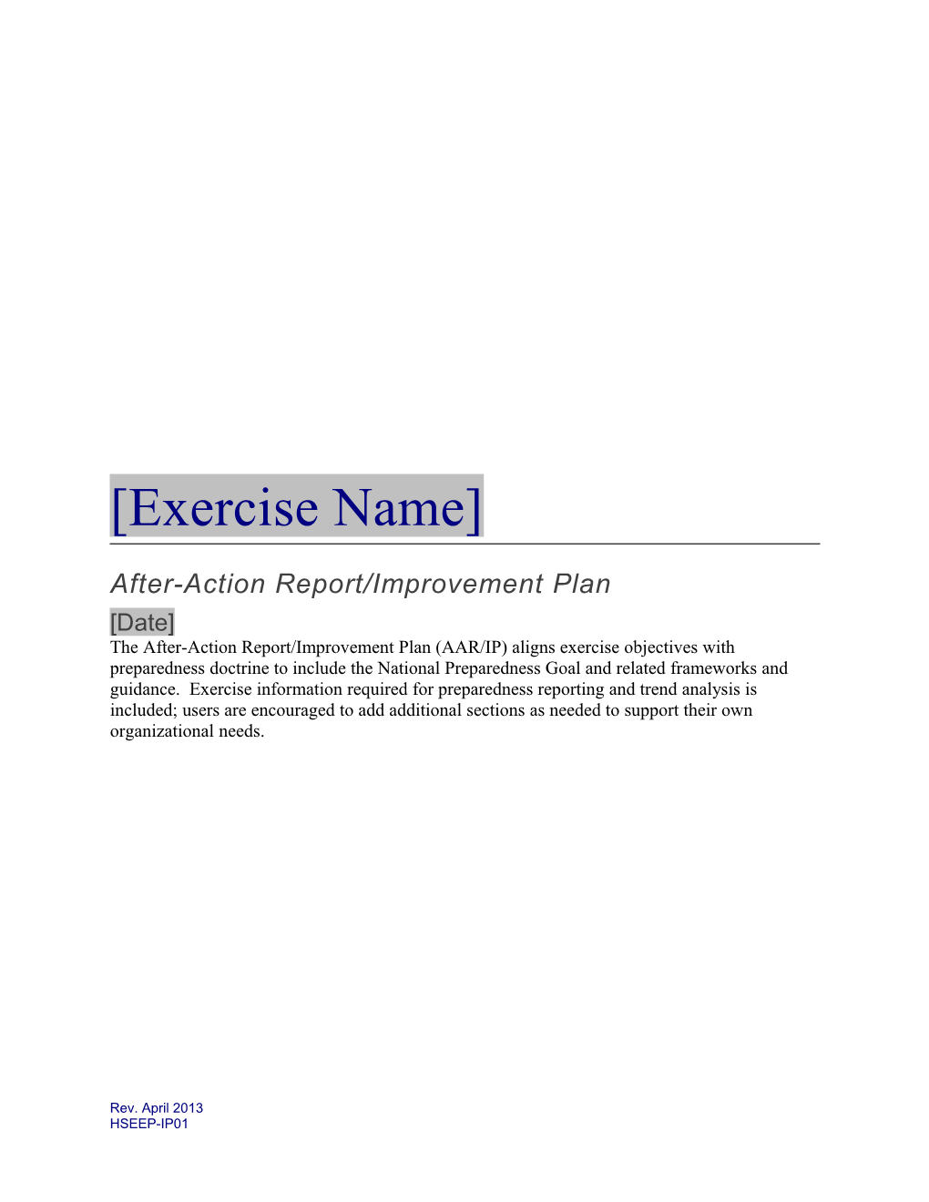 After-Action Report/Improvement Plan Template s1