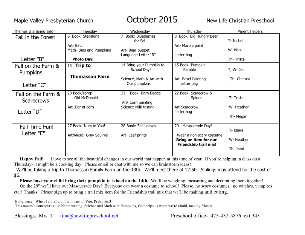 New Life Christian Preschool- Maple Valley Presbyterian Church