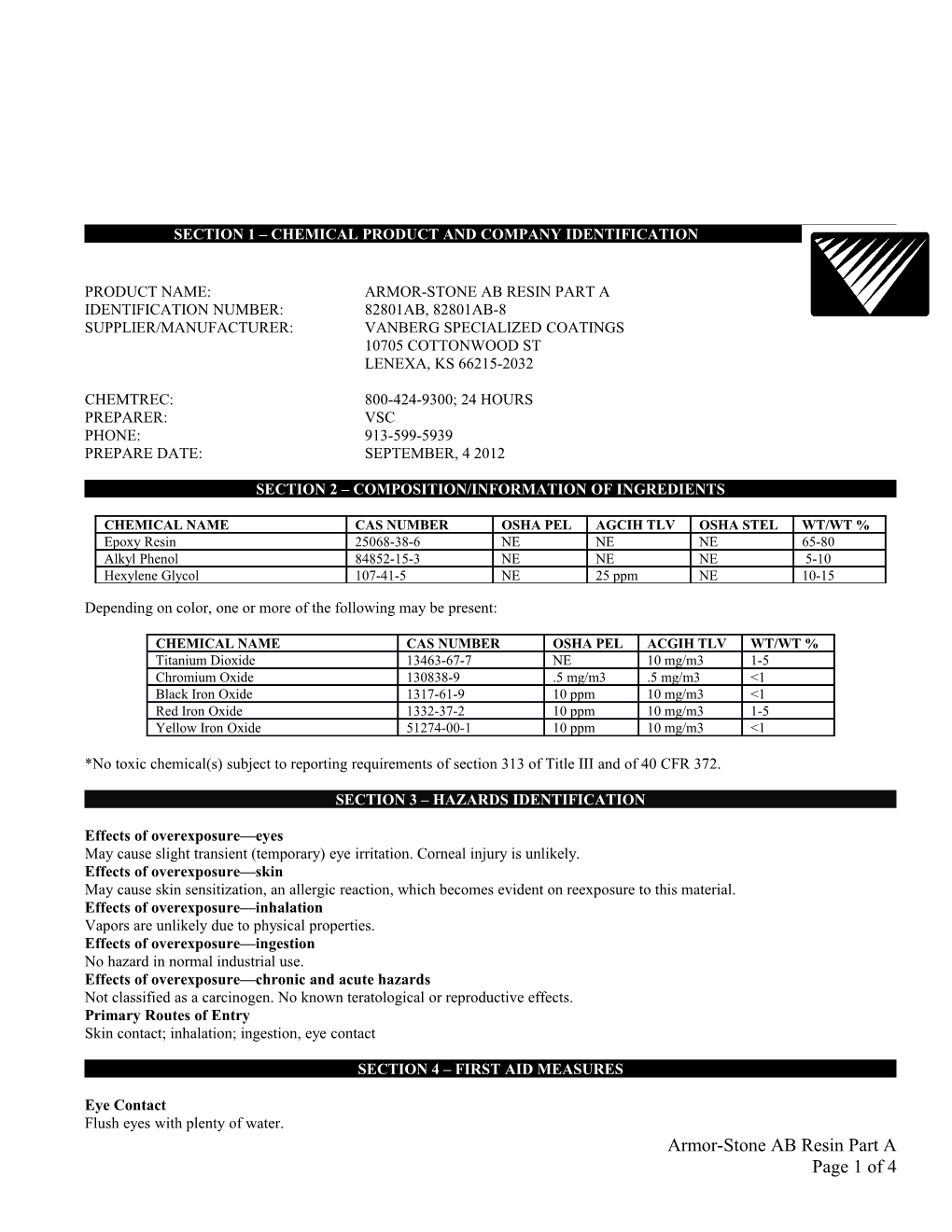 Section 1 Chemical Product and Company Identification s4