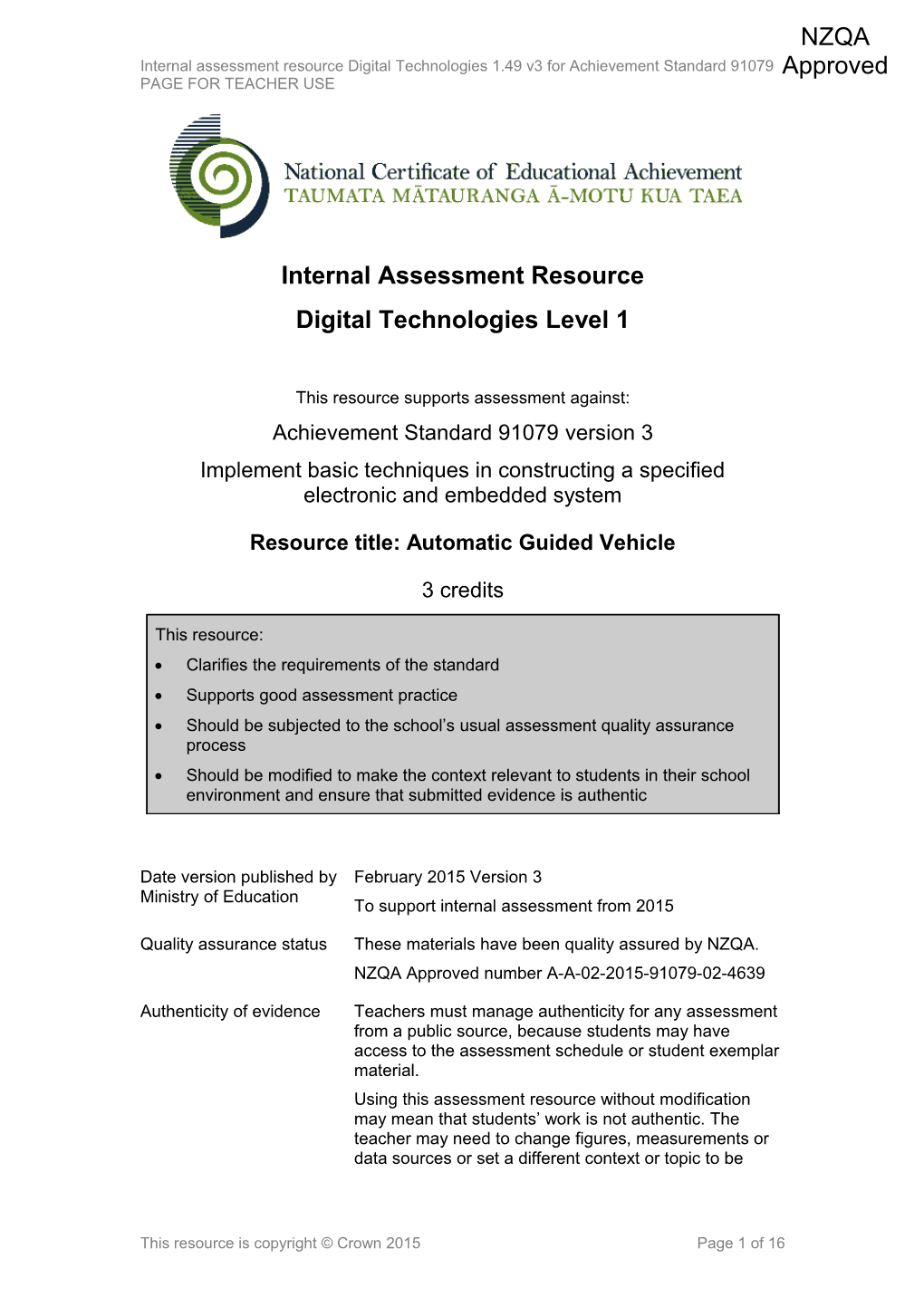 Level 1 Digital Technologies Internal Assessment Resource