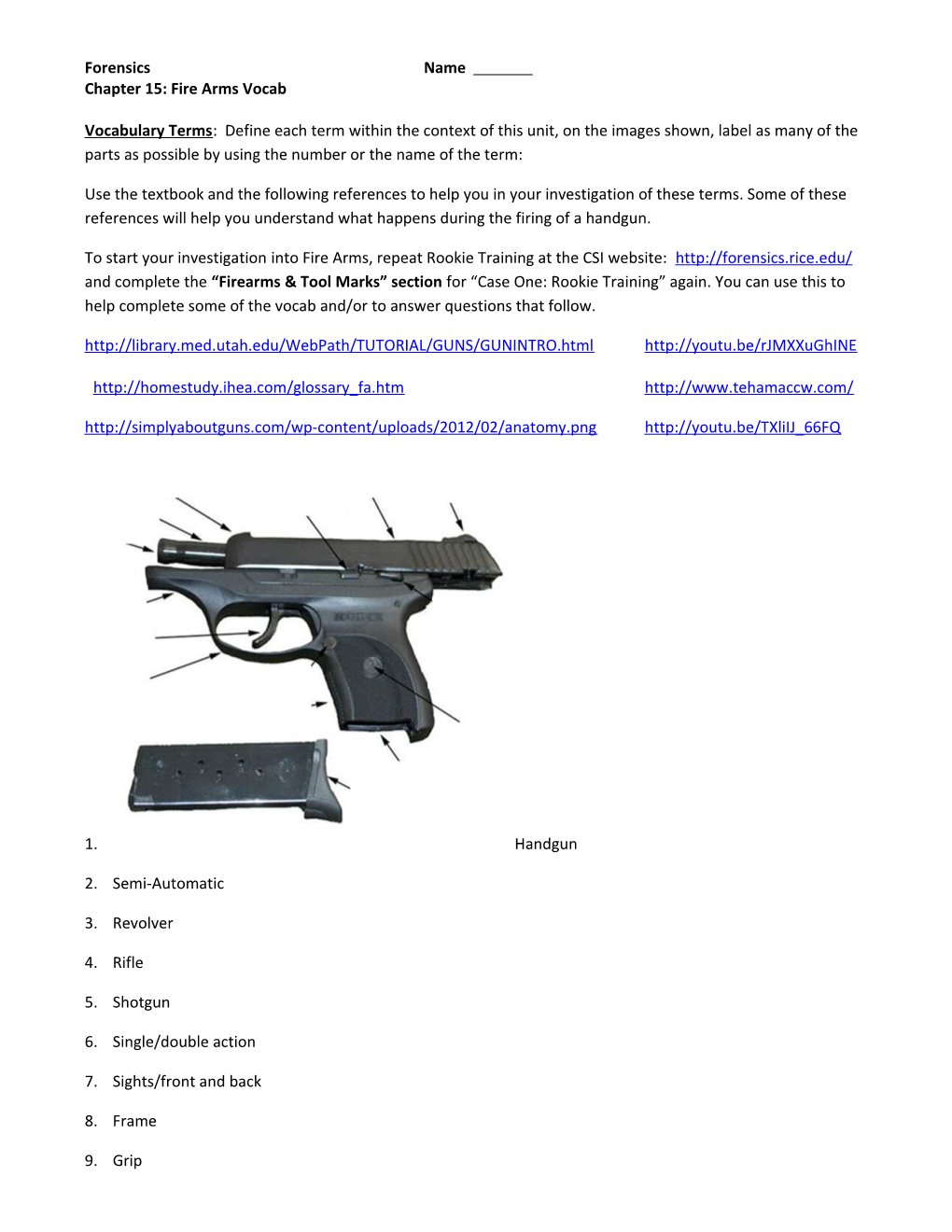 Forensics Chapter 15: Fire Arms Vocab