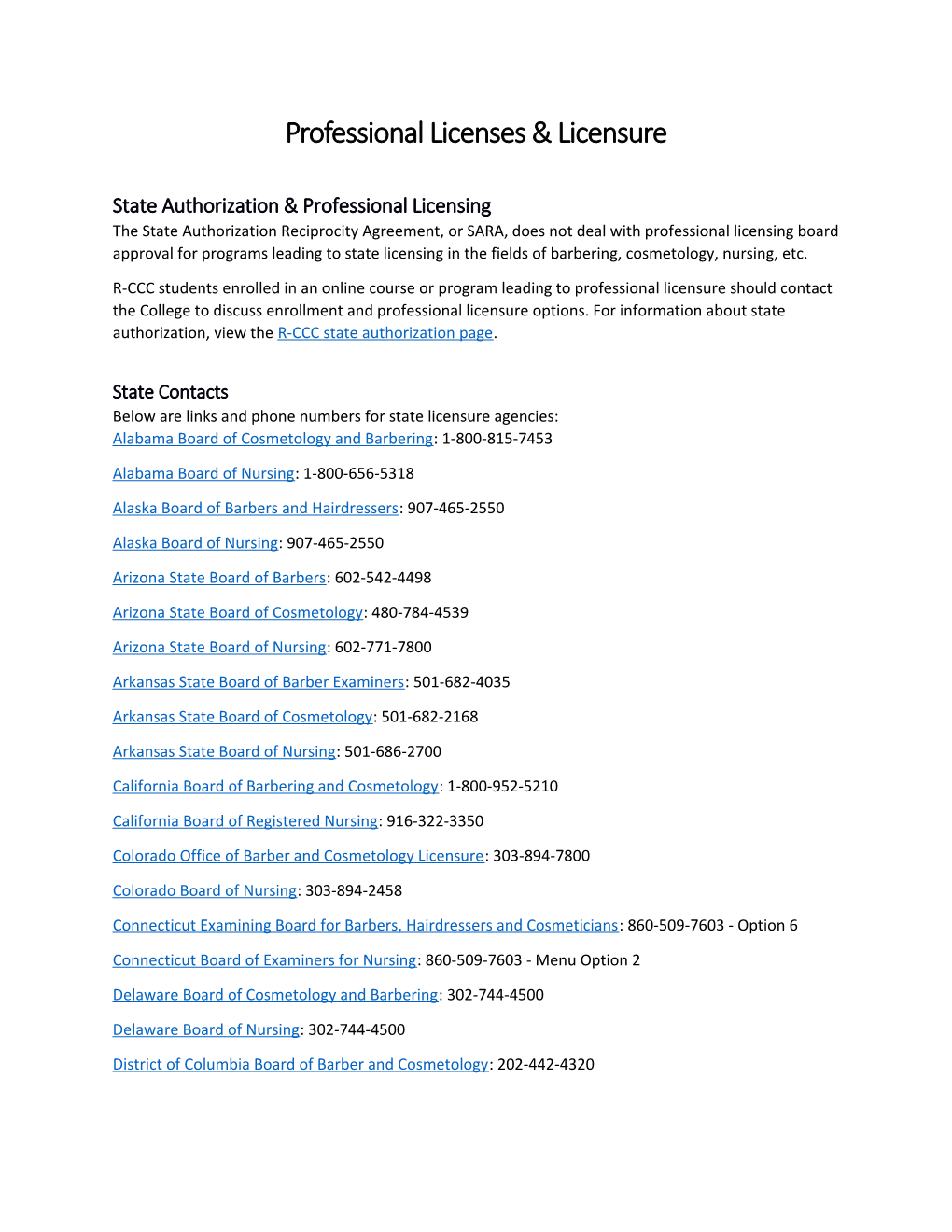 Roanoke-Chowancc Professional License Contacts