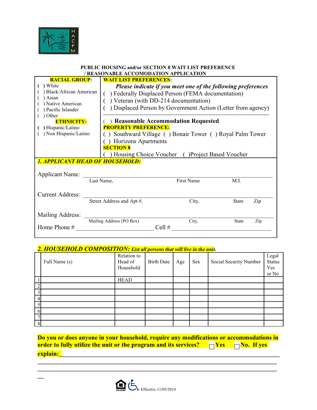 PUBLIC HOUSING And/Or SECTION 8 WAIT LIST PREFERENCE