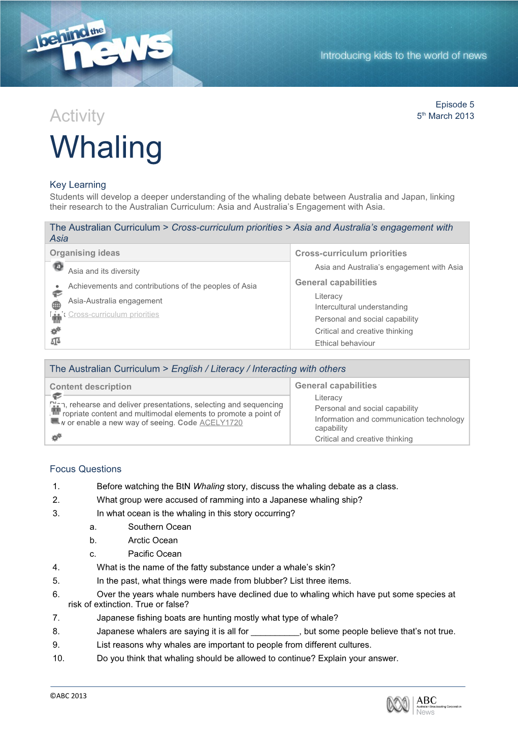 Students Will Develop a Deeper Understanding of the Whaling Debate Between Australia And