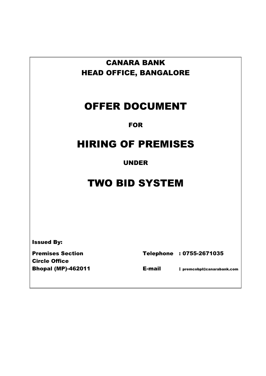 Offer Document Inviting Offers in Two-Bid System for Hiring Premises s1
