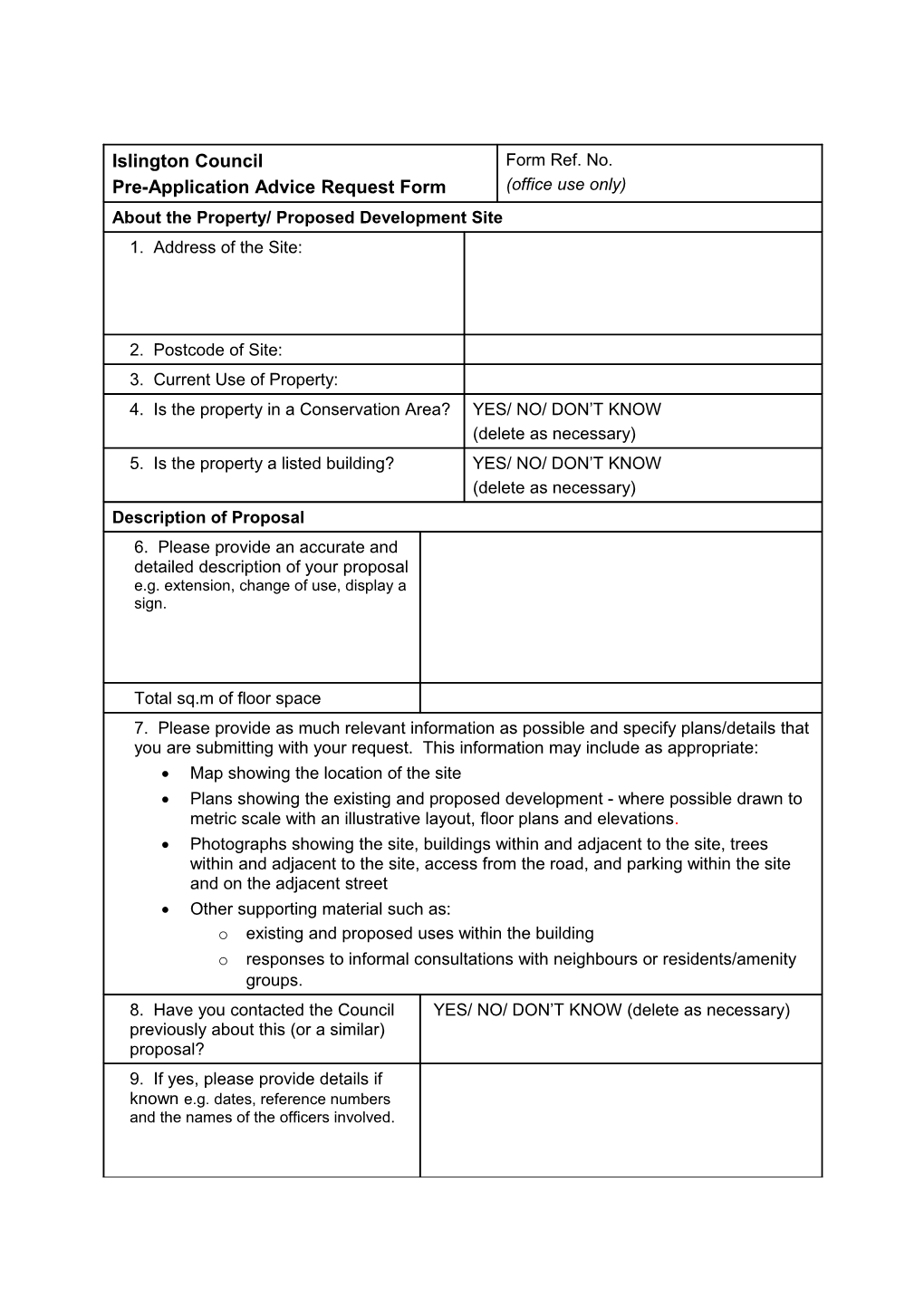 Pre-Application Advice Request Form
