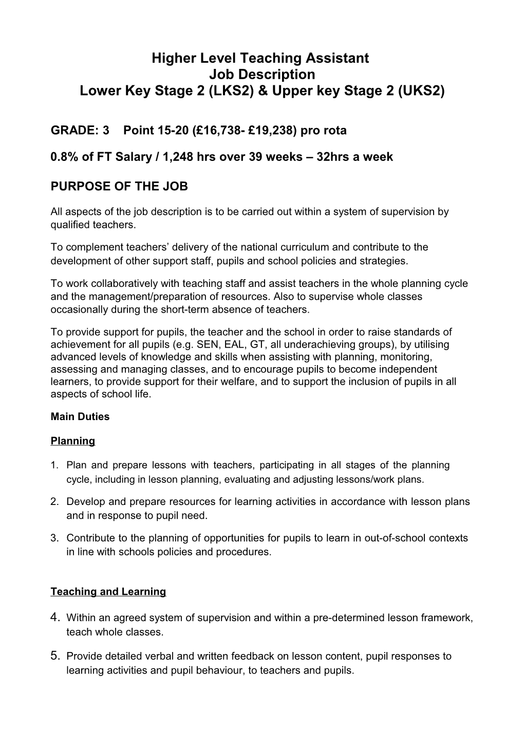 Higher Level Teaching Assistant