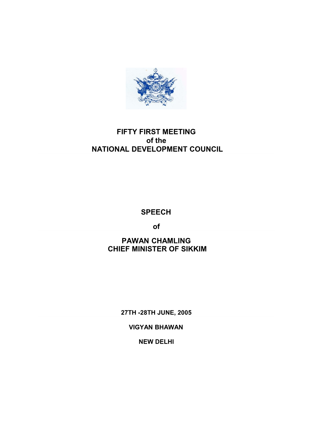 FIFTY FIRST MEETING of the NATIONAL DEVELOPMENT COUNCIL