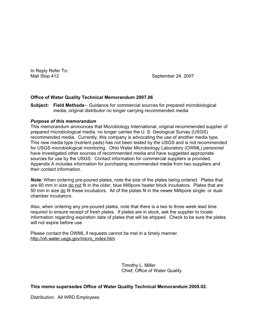 Office of Water Quality Technical Memorandum 2007.06