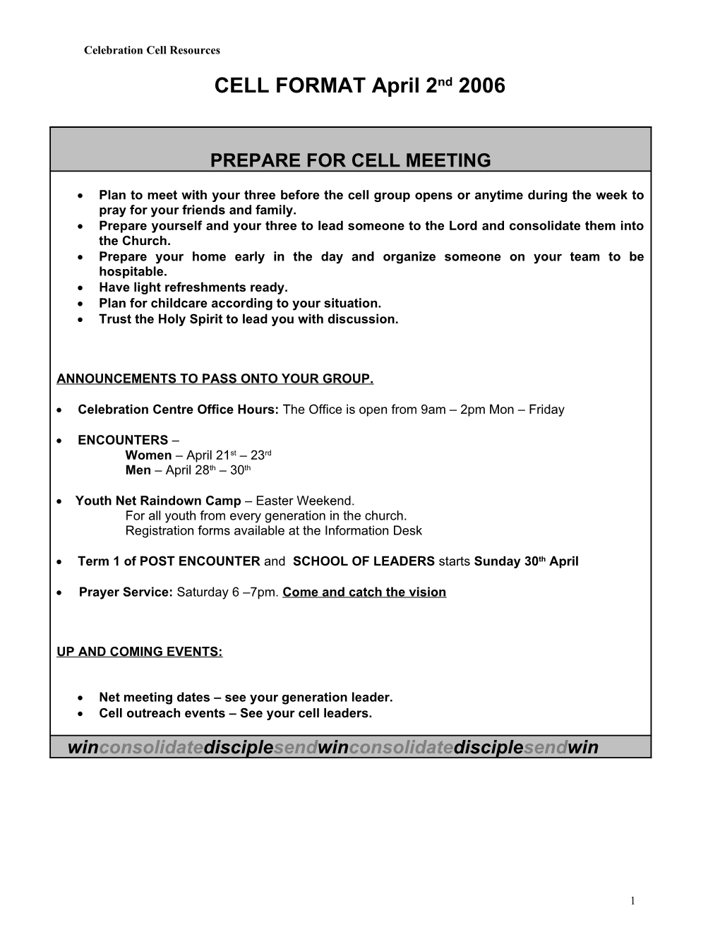 CELL PROGRAM for 1St WEEK of JANUARY 2001
