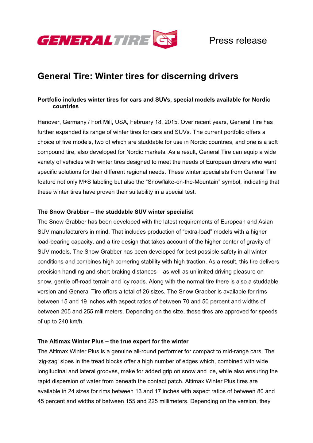 General Tire: Winter Tires for Discerning Drivers
