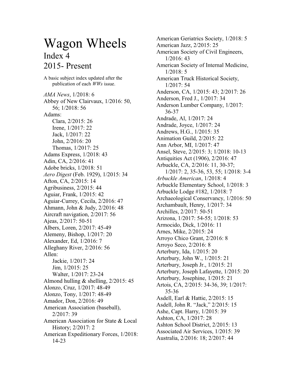 A Basic Subject Index Updated After the Publication of Each Wws Issue