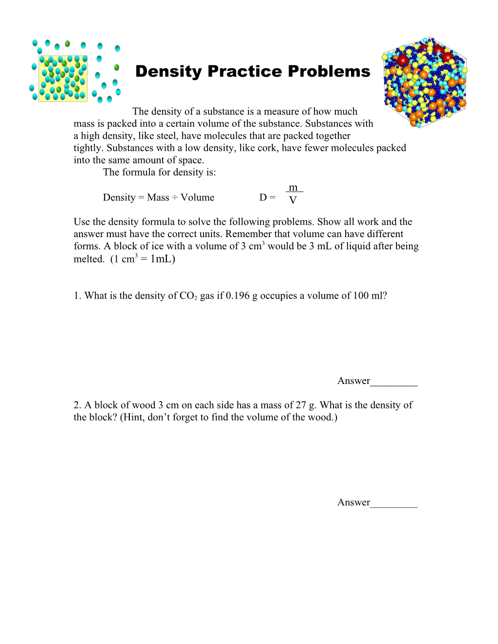 Density Practice Problems