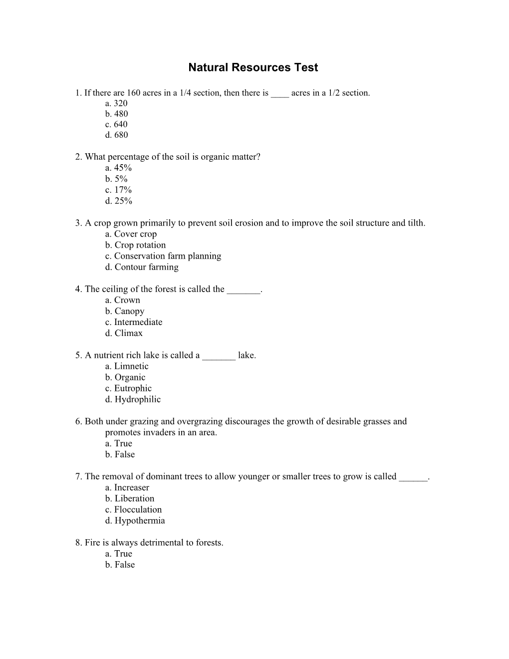 Natural Resources Test