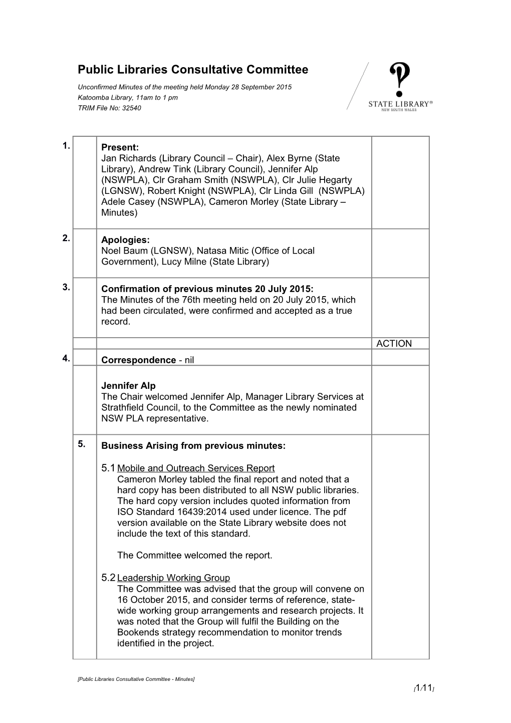 Minutes -Public Libraries Consultative Committee September 2015