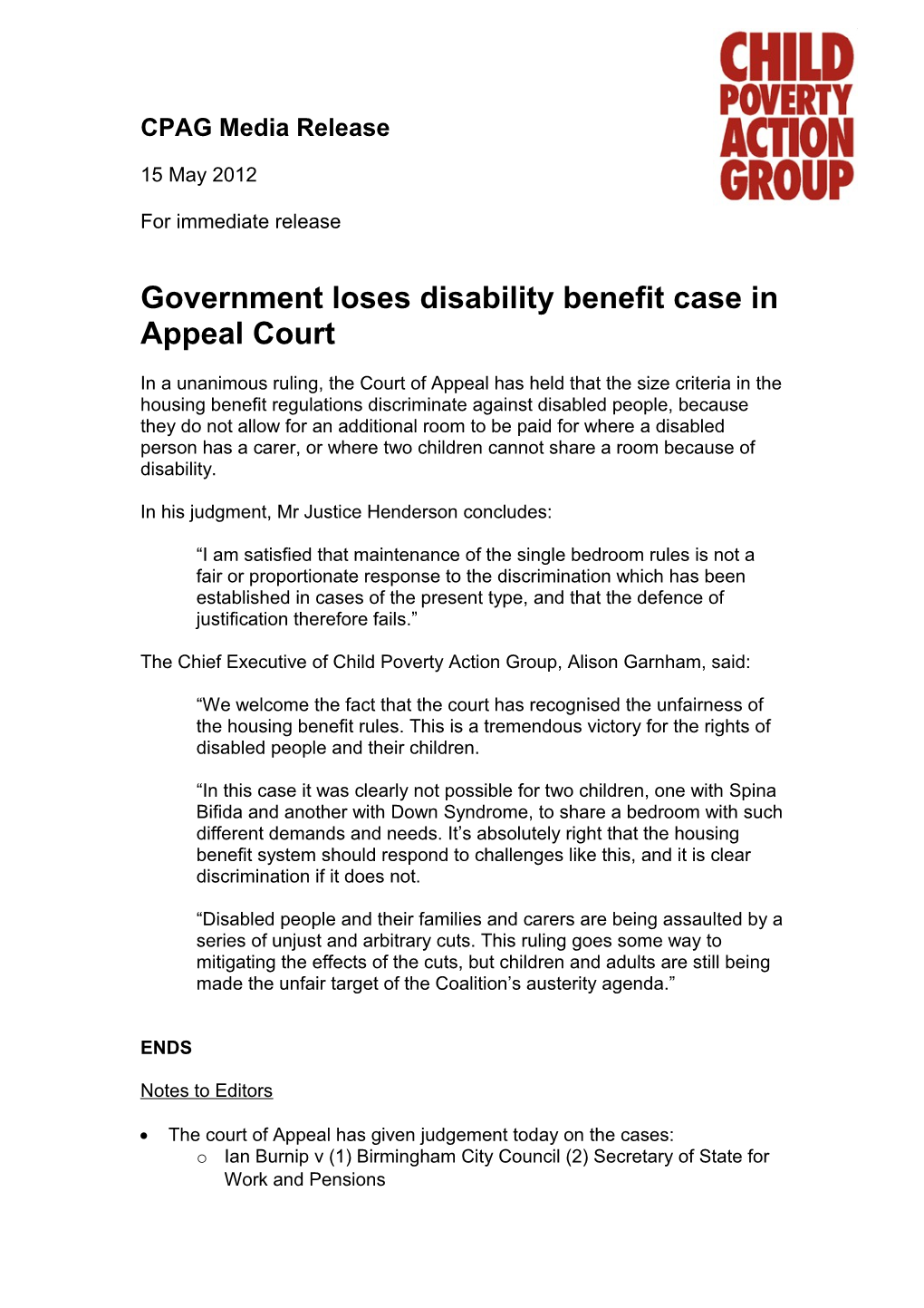 Government Loses Disability Benefit Case in Appeal Court