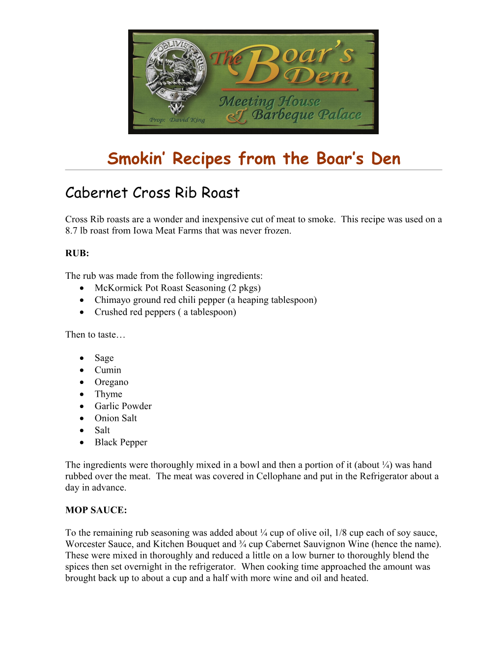 Smokin Recipes from the Boar S Den