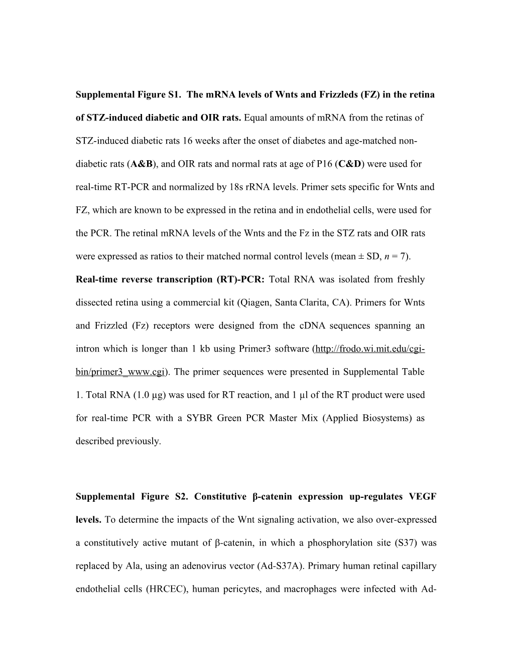 Supplementalfigure S1. Themrna Levels of Wnts and Frizzleds (FZ) Inthe Retina of STZ-Induced