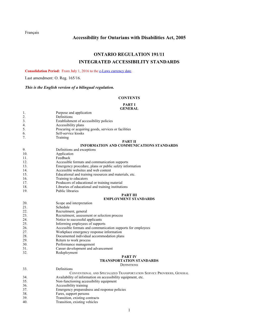 Accessibility for Ontarians with Disabilities Act, 2005 - O. Reg. 191/11